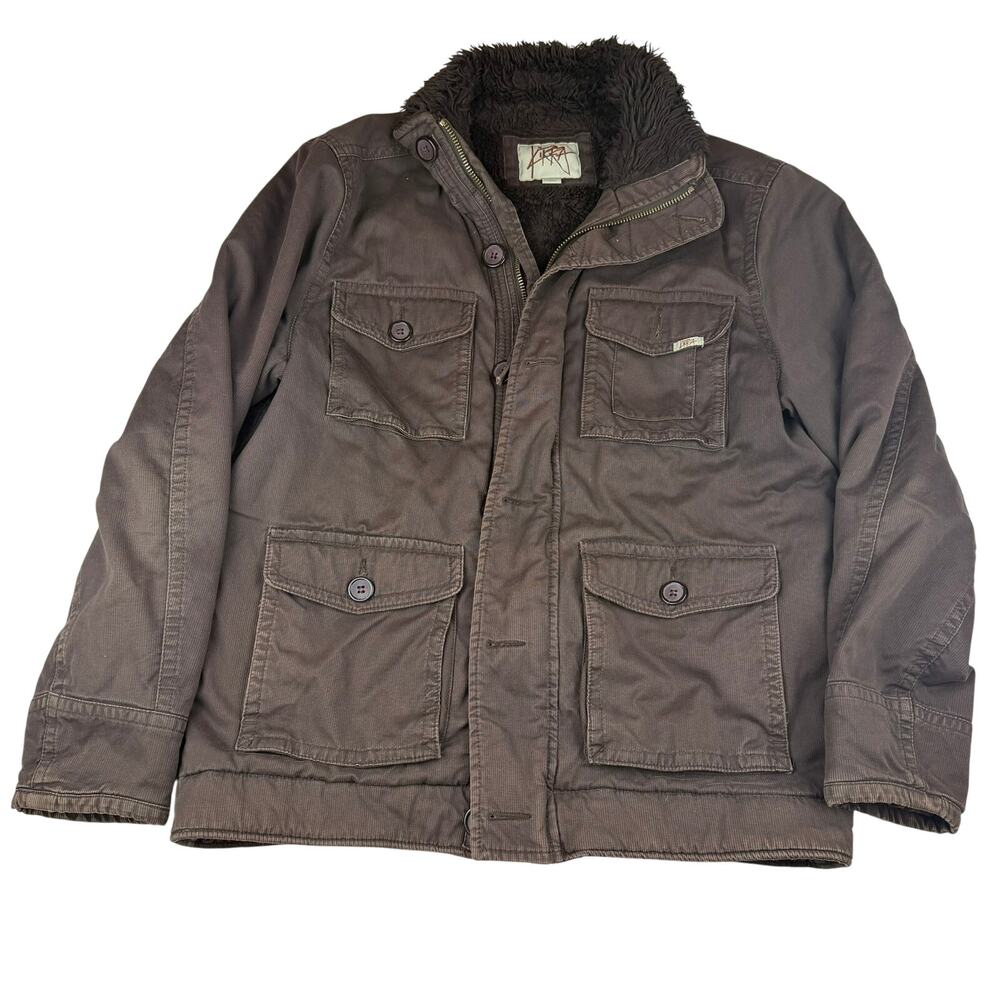 Y2K Kirra Brown Utility Jacket Faux Fur Collar Size L